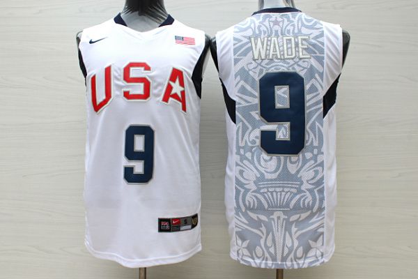 Men USA 9 Wade WhiteStitched Nike NBA Jersey